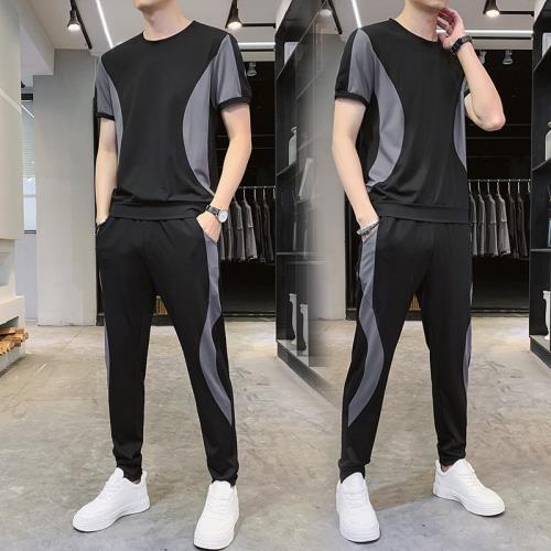 Men Thin Short Sleeve Ninth Pants Suit男士薄款短袖九分褲套裝