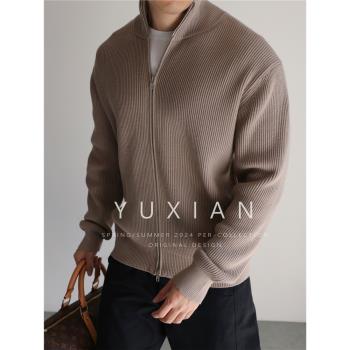 YUXIAN重磅美式復古拉鏈式立領針織長袖外套加厚長袖毛衣保暖冬季