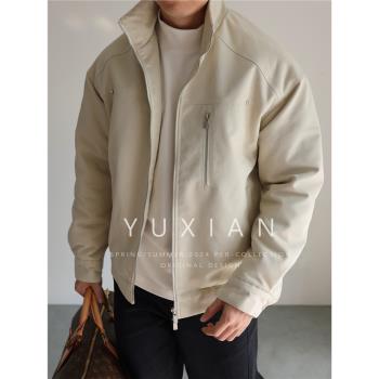 YUXIAN冬季斜紋工裝小立領夾克棉服加厚保暖休閑商務外套簡約男士