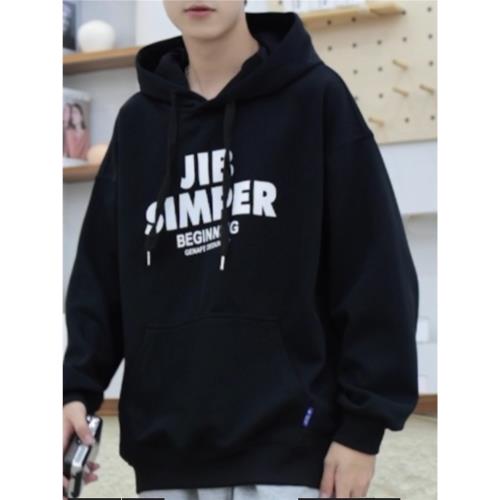 加絨加厚連帽衛衣秋冬款2026新款青少年重磅休閑上衣服潮帥氣百搭