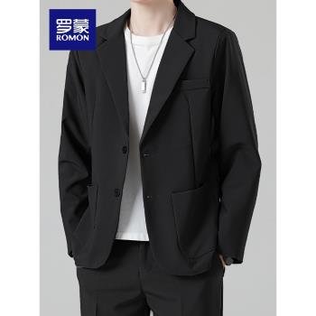 羅蒙西服外套男士2025年秋冬季修身正裝商務小西裝男百搭黑色上衣