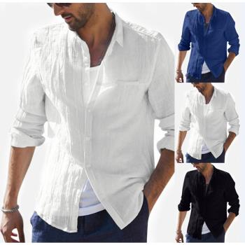 summer mens long sleeve shirts for men棉麻襯衫長袖上衣男薄款