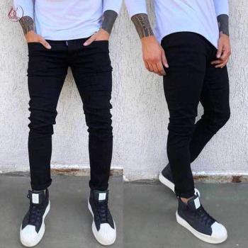 men jeans pants black slim fit mens elastic Leggings牛仔褲男