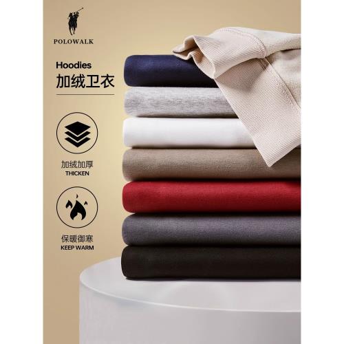 POLOWALK圓領衛衣男秋季新款保羅寬松美式運動休閑套頭加絨上衣男