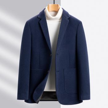 羊毛呢西裝外套男2024春秋新款休閑西服潮流時尚男士毛呢子大衣