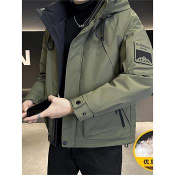 時尚連帽羽絨服男士2024冬裝潮新款休閑短款痞帥大口袋保暖外套潮