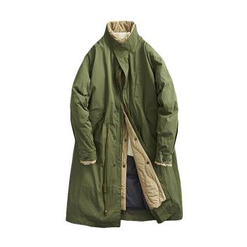 MUSONMU冬季日系工裝假兩件羽絨內膽立領羽絨服男中長款大衣外套