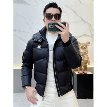 男士潮牌羽絨服2024冬季新款歐貨潮流修身帥氣加厚麵包服連帽外套