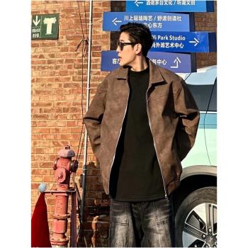 美拉德棕色外套cleanfit短款美式機車服男高級感痞帥獵裝皮衣夾克