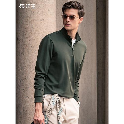 MrBu布先生時尚小立領純棉長袖T恤男秋冬輕商務半拉鏈上衣斷碼