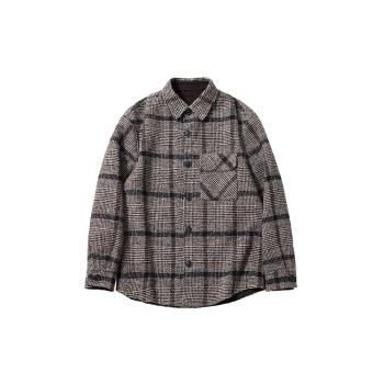 GR男裝特賣綿羊毛混紡格紋雙面呢外套男寬松保暖上衣24冬新品 X