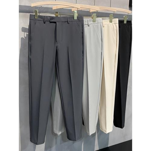 夏季薄款垂墜感9九分西褲男ins韓版潮流商務直筒修身西裝長褲潮