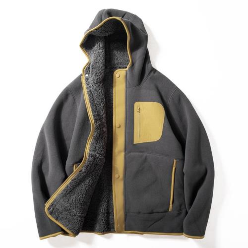 2025新款時尚設計感！男款撞色拼接休閑連帽棉衣加絨加厚保暖夾克