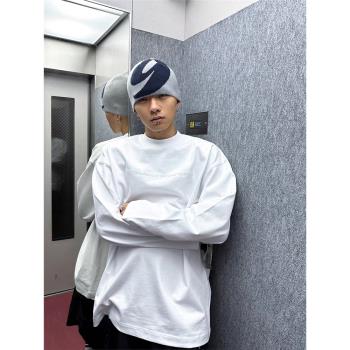 富士見百搭重磅美式字母刺繡小領口長袖T恤上衣男春秋內搭打底衫