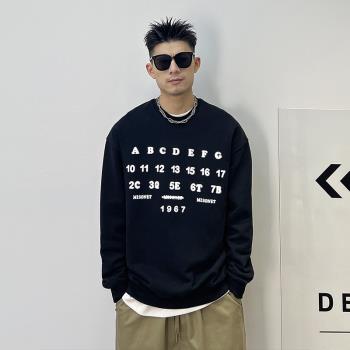 槓叔重磅衛衣男春秋季字母刺繡美式寬松休閑圓領潮牌潮流時尚上衣