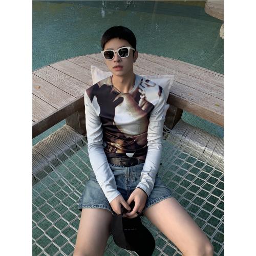 ESC MAN STUDIO/自制 回頭率超高的特別印花打底圓領修身長袖T恤