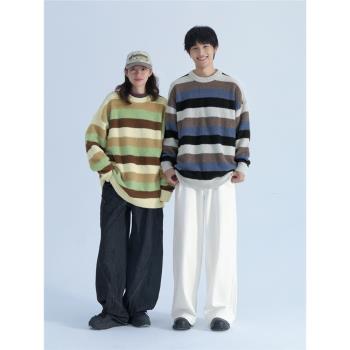 Mentmate 24AW 秋冬簡約條紋軟糯圓領毛衣男女情侶居家套頭針織衫
