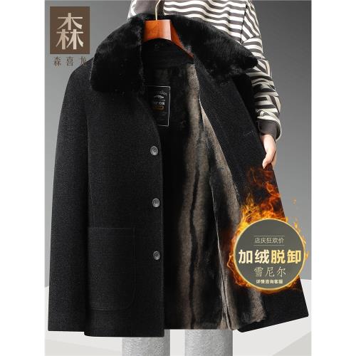 新款爸爸秋冬季外套加絨加厚保暖棉衣中老年爺爺雪尼爾冬裝男大衣