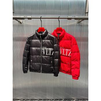 歐貨2024冬季新款輕薄羽絨服男短款修身立領潮牌字母印花保暖外套