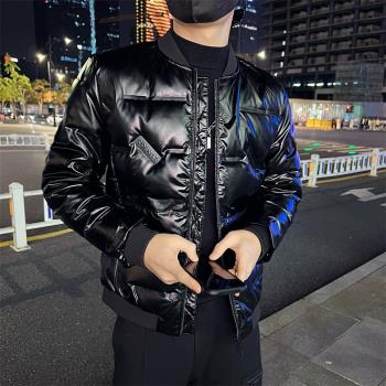 冬季男士羽絨服男2024年新款潮牌短款亮面輕薄潮流帥氣青少年外套