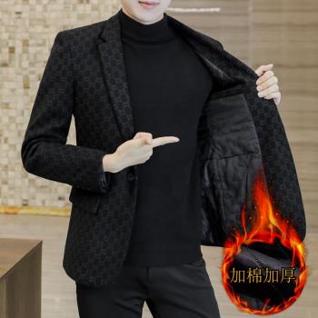 冬季小西裝男2024新款修身單西男裝休閑加棉加厚保暖西服外套男潮