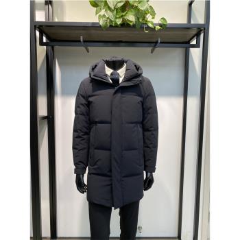 加厚款男士中長款羽絨服防風保暖連帽鴨絨服外套LENZON領佐24新品