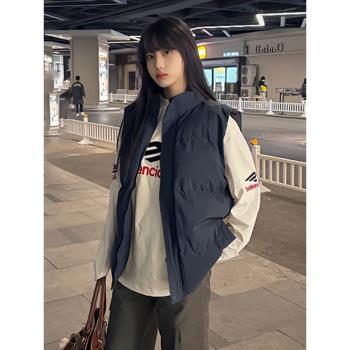 藏青色美式背心羽絨馬甲男款冬季輕薄高階感cleanfit坎肩棉服外套