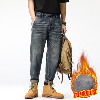 加絨加厚直筒寬松水洗秋冬牛仔褲