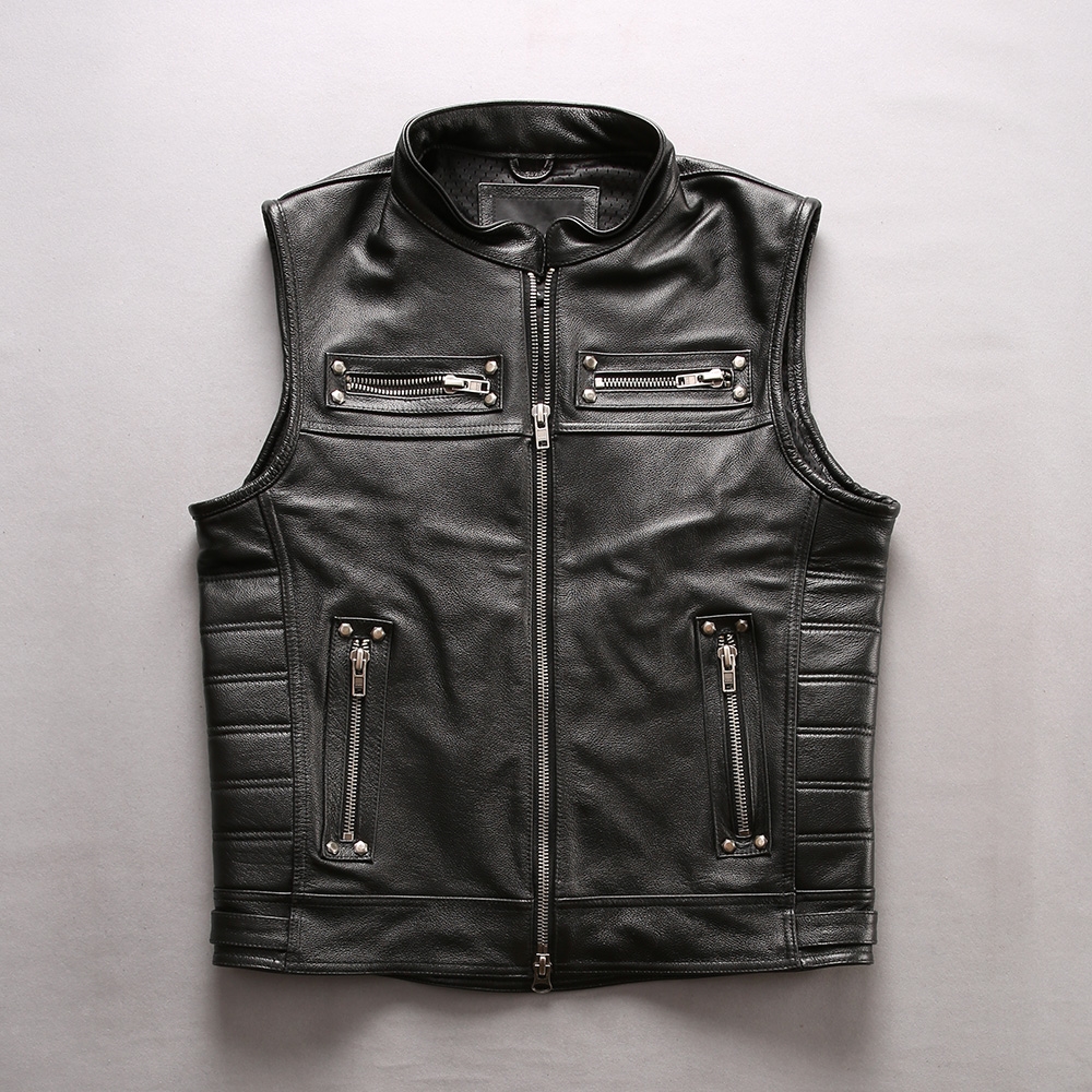 混亂之子哈雷機車真皮馬甲男頭層牛皮立領修身短款真皮背心男潮|背心|ETMall東森購物網