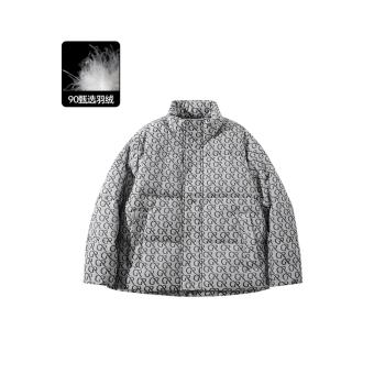 GR男裝特賣字母滿印休閑立領羽絨服男寬松加厚保暖外套24冬新品 X