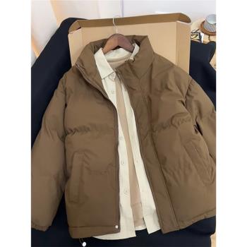 美拉德穿搭咖啡棕色棉服外套男款冬季加厚立領保暖潮牌情侶麵包服