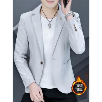 小西服男外套韓版休閑潮流純色男裝單西上衣服秋冬季加厚商務西裝