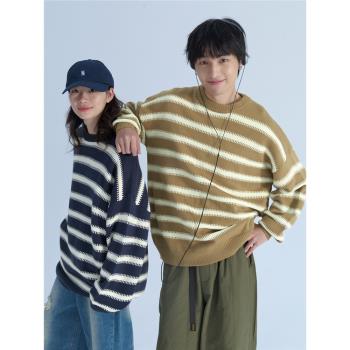 Mentmate 24AW 日系復古編織條紋圓領毛衣男女百搭基本款內搭秋冬