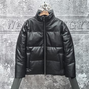 冬季新款羽絨服休閑頭層牛皮加厚保暖大碼外套白鴨絨真皮皮衣男士