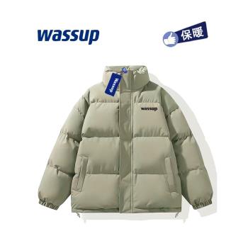 WASSUP官網旗艦店男女秋冬季灰綠色羽絨棉服棉襖外套加厚棉衣潮牌