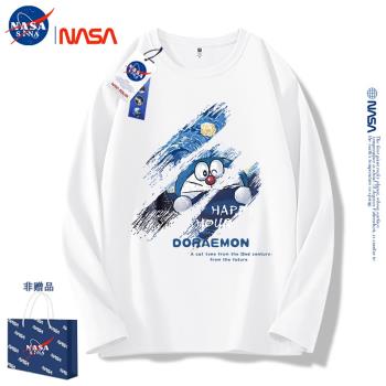 NASA官方聯名新款重磅純棉長袖t恤男士寬松上衣女情侶美式打底衫