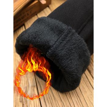 黑色加絨加厚牛仔褲男高階彈力修身小腳休閑黑色厚絨長褲冬季保暖
