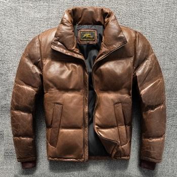 羽絨服短款頭層羊皮保暖男士立領百搭休閑夾克真皮皮衣冬款