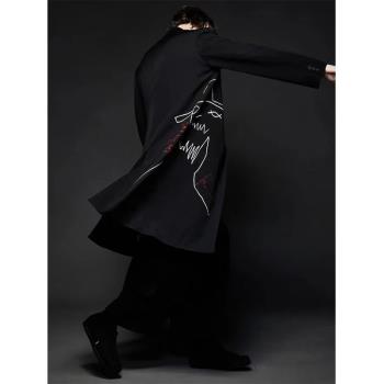 日單 Black 小眾設計暗黑風休閑外套中長款重工刺繡大衣風衣