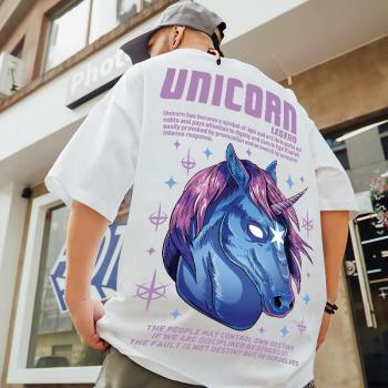 男潮獨角獸T恤寬松大碼短袖