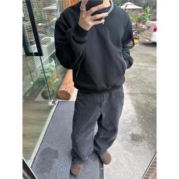 歐美vibe復古灰黑色基礎新款牛仔褲男街頭百搭直筒寬松闊腿長褲子