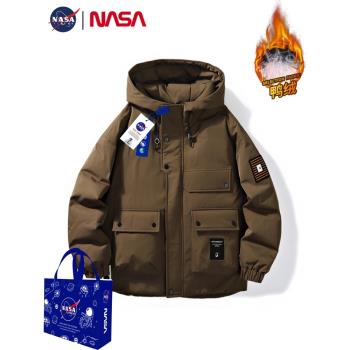 NASA白鴨絨羽絨服男士秋冬季工裝潮牌加厚男款防風禦寒衣服外套女
