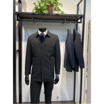 回饋款黑色白鴨絨填充內膽可脫卸外套男士翻領羽絨服LENZON領佐
