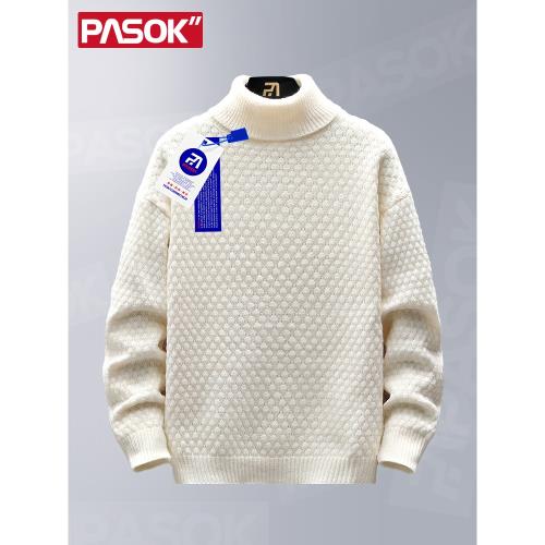 高領毛衣男款2024秋冬季潮牌寬松套頭針織衫青少年日系復古上衣