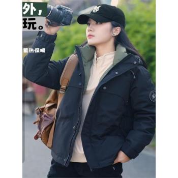 冬季保暖新款工裝男女同款多巴胺連帽羽絨服戶外三防加厚休閑外套