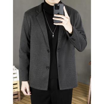 高階感西裝外套男士秋冬季加厚商務修身通勤休閑毛呢子小西服上衣