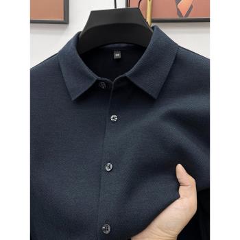 高檔羊毛保暖長袖襯衫男中年冬季加絨加厚免燙襯衣寬松衣服爸爸裝