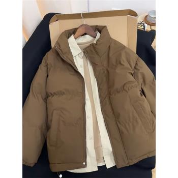 咖啡色美拉德穿搭棉服男冬季美式復古加厚保暖棉衣外套立領棉襖子