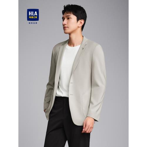 HLA/海瀾之家輕旅系列休閑西服男卡其色修身雅致簡約西裝外套男