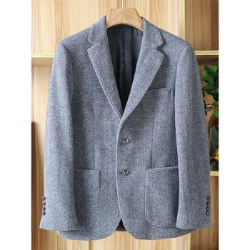 100綿羊毛撤櫃男裝灰色純羊毛西服男秋冬季厚款保暖休閑單西外套